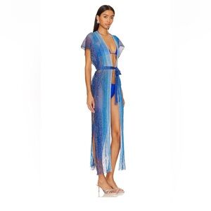 Luli Fama Blue Ocean Fringe Coverup OS